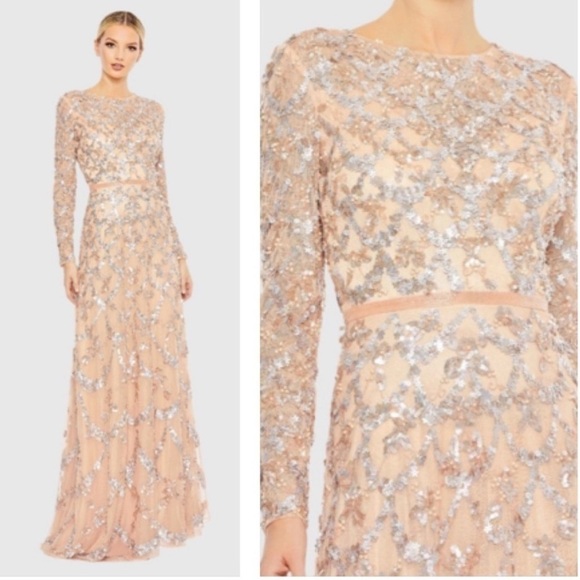 Mac Duggal Dresses & Skirts - NWT Mac Duggal 5496 Embellished Illusion High Neck Long Sleeve A Line Gown 14